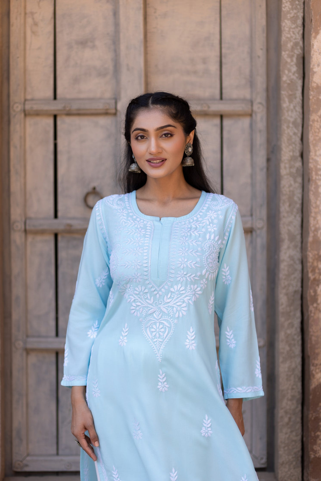 RAYON SHRAIGHT KURTI WITH CHIKANKARI | SAADGI