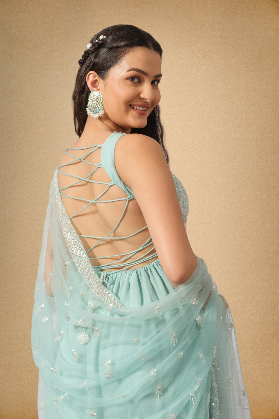 Pastel Mint Kurti Sharara Set with Cut Dana and Sequin Embroidery