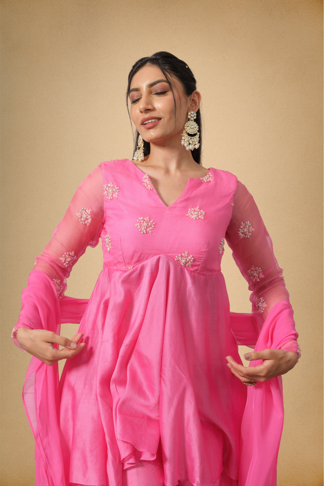 Pink Chanderi Kurti and Sharara Set