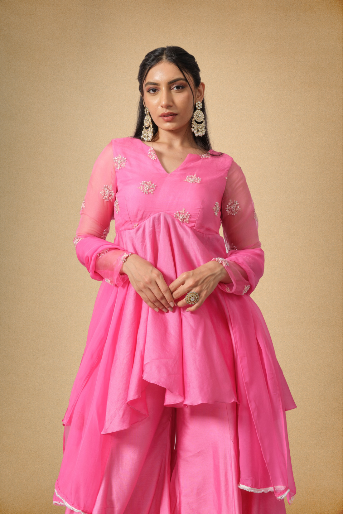 Pink Chanderi Kurti and Sharara Set