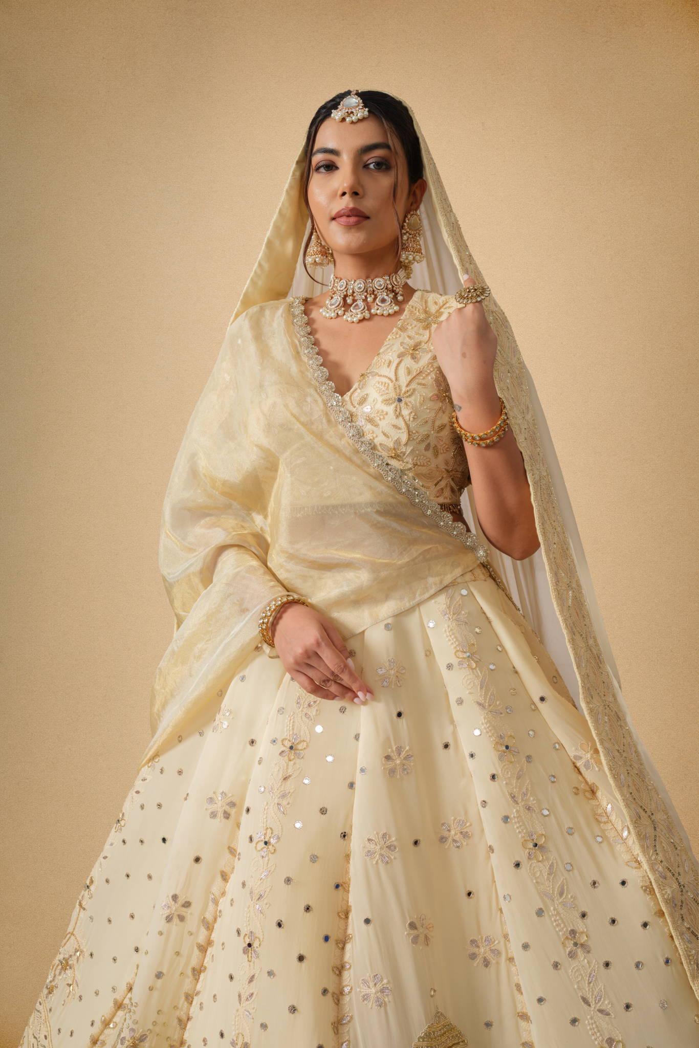 Golden Chanderi Lehenga with Intricate Handcrafted Details