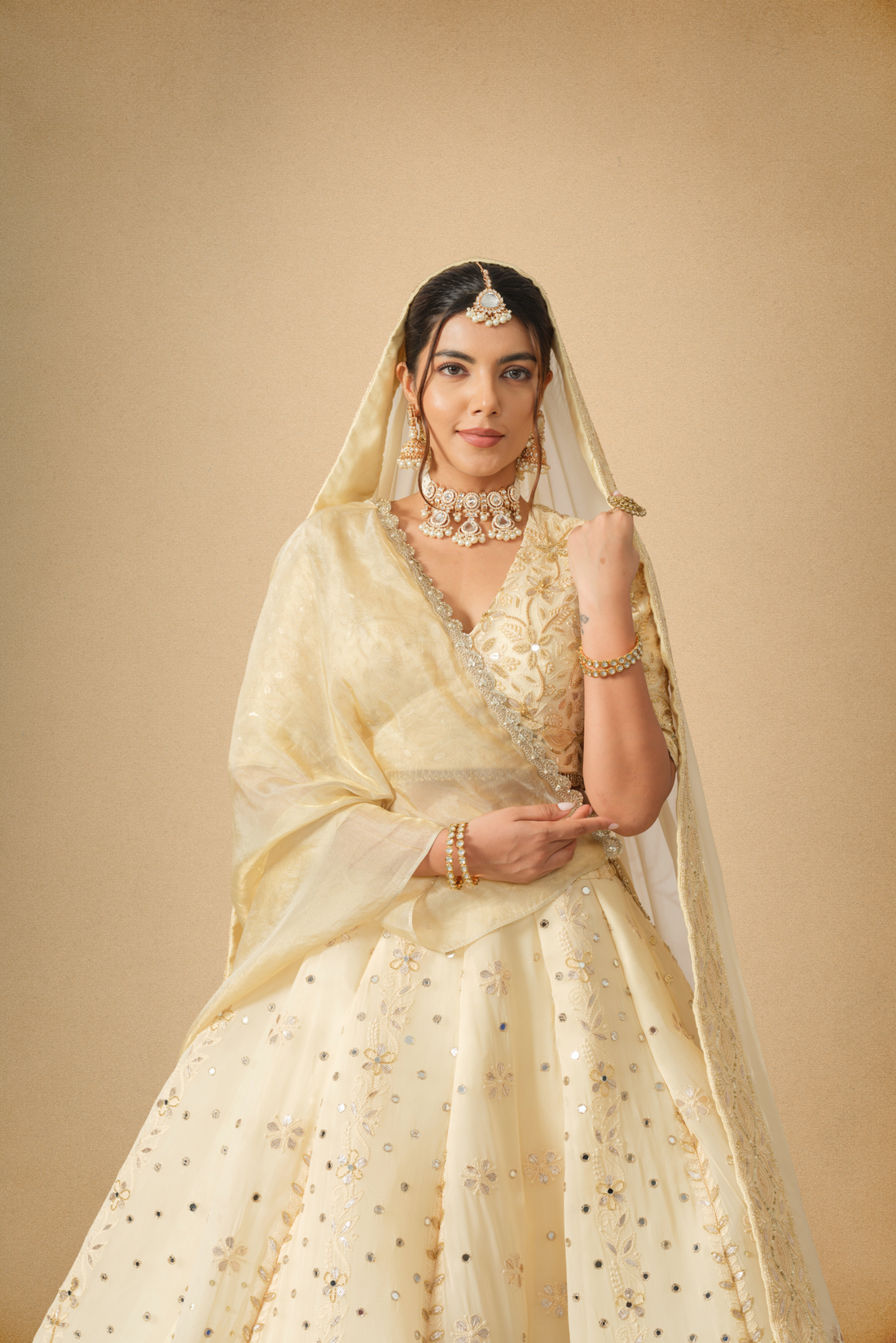 Golden Chanderi Lehenga with Intricate Handcrafted Details