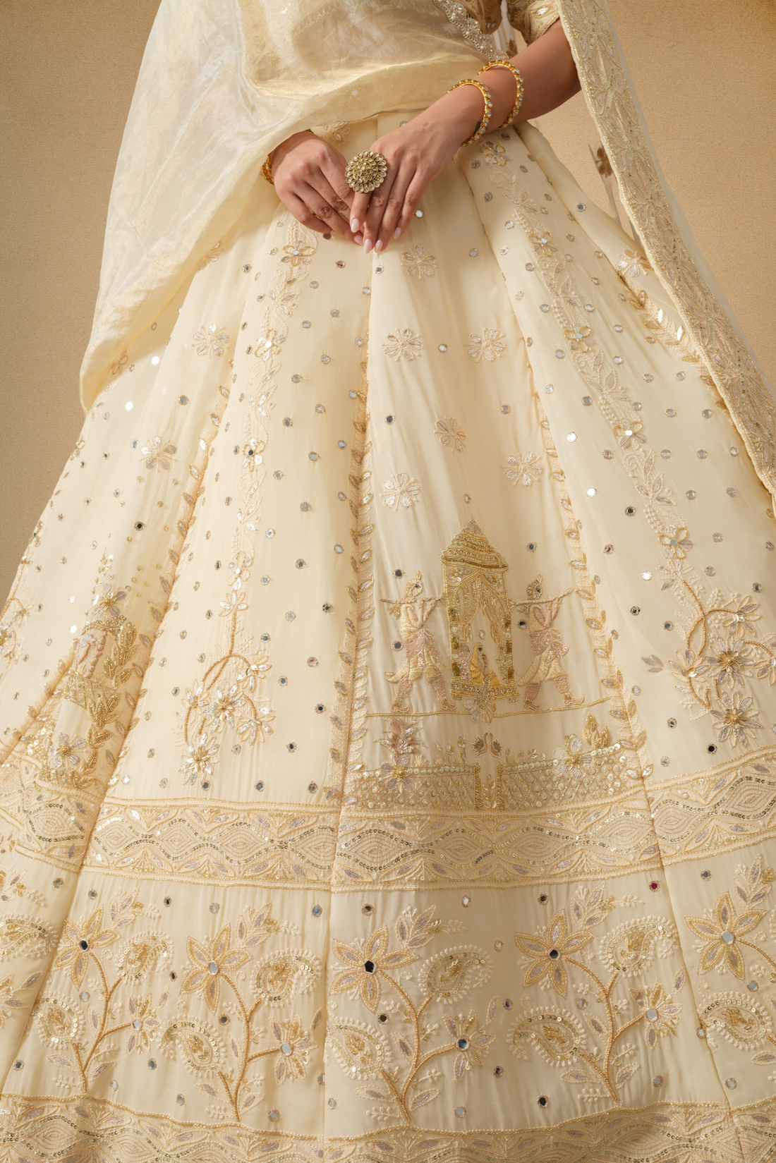 Golden Chanderi Lehenga with Intricate Handcrafted Details