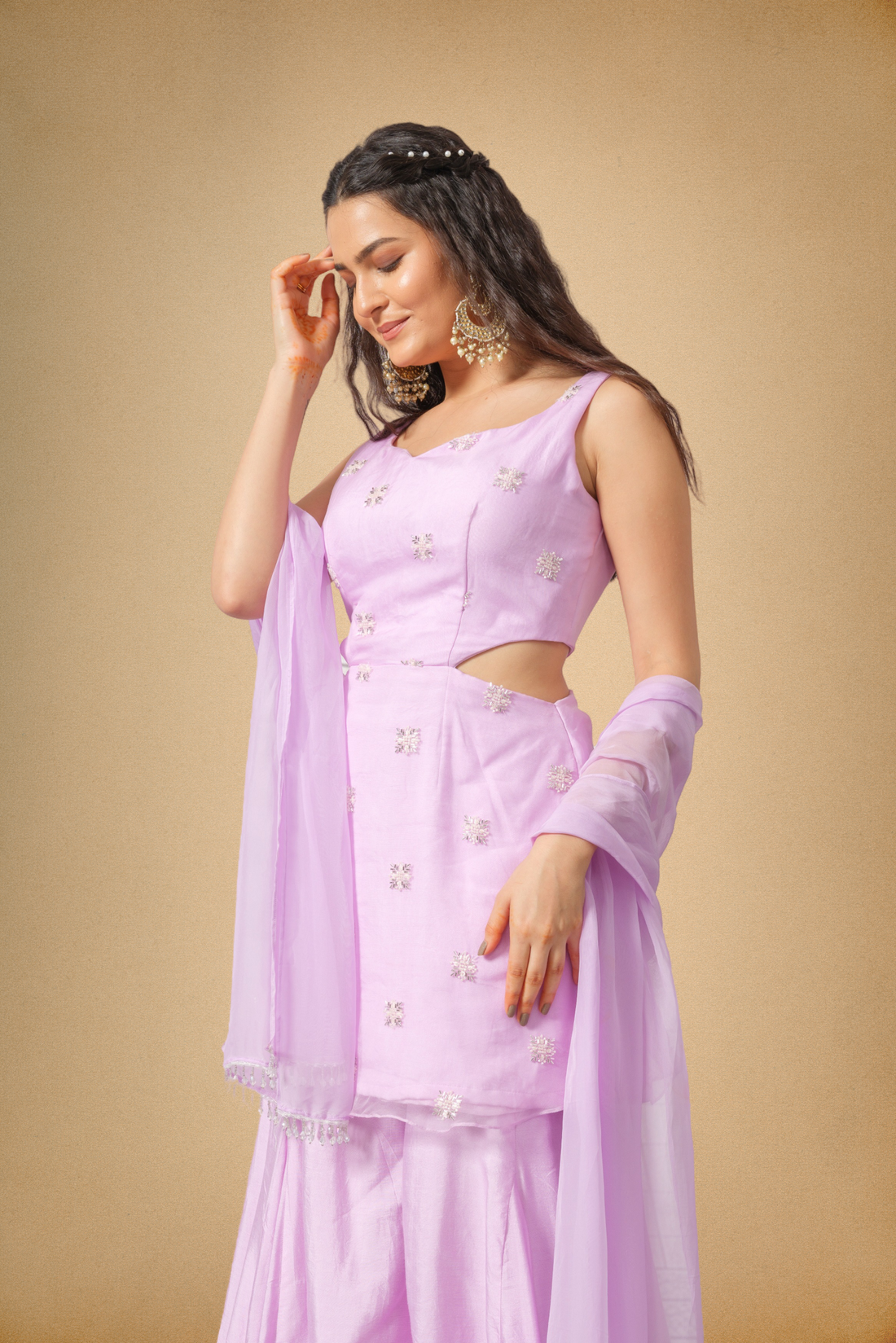 Lavender Organza Kurta with Kalidar Sharara Set