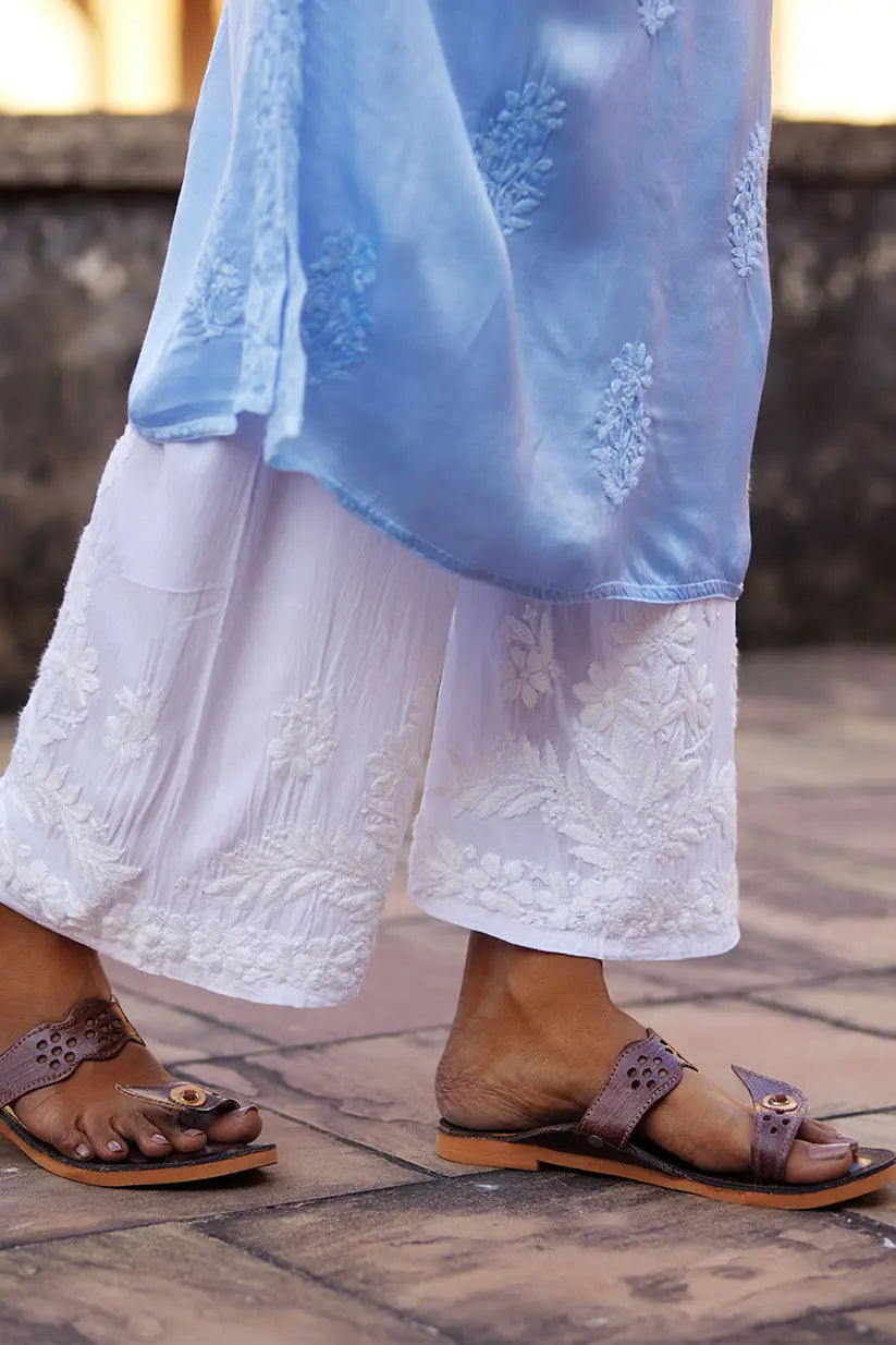Blue Ombre Straight Kurti With Chikankari Embroidery | Saadgi The House of Indu
