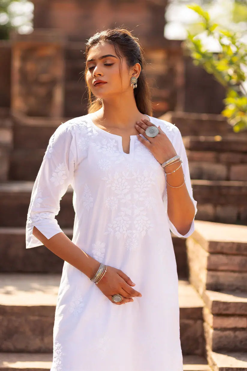 Straight Kurti With White Chikankari | Saadgi The House of Indu