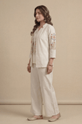 Beige Embroidered Co-Ord Set for Women with Palazzo Pants - The House of Indu