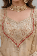 Beige Embroidered Kurta Pant Set for Wedding & Festive Wear Women - The House of Indu