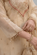 Beige Embroidered Kurta Pant Set for Wedding & Festive Wear Women - The House of Indu