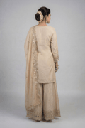 Beige Mirror Embroidered Kurta Palazzo Set with Dupatta for Women - The House of Indu