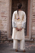 Beige Straight Kurta Set with Embroidered Chanderi Fabric - The House of Indu