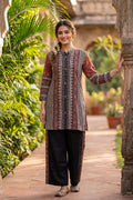 Black & Beige Printed Kurta Pant Co-Ord Set for Women - The House of Indu