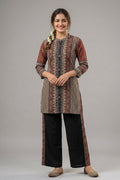 Black & Beige Printed Kurta Pant Co-Ord Set for Women - The House of Indu