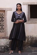 Black Chanderi Co-Ord Set with Machine Embroidery - The House of Indu