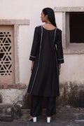 Black Chanderi Co-Ord Set with Machine Embroidery - The House of Indu