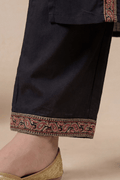 Black Cotton A-Line Kurta Set with Printed Dupatta - The House of Indu