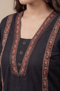 Black Cotton A-Line Kurta Set with Printed Dupatta - The House of Indu