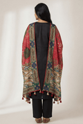 Black Embroidered Ethnic Kurta Set with Artistic Printed Dupatta - The House of Indu