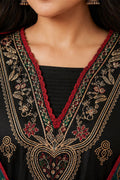 Black Embroidered Ethnic Kurta Set with Artistic Printed Dupatta - The House of Indu