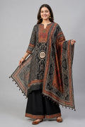 Black Ethnic Printed Kurta Palazzo Set with Dupatta for Women - The House of Indu