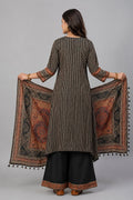 Black Ethnic Printed Kurta Palazzo Set with Dupatta for Women - The House of Indu