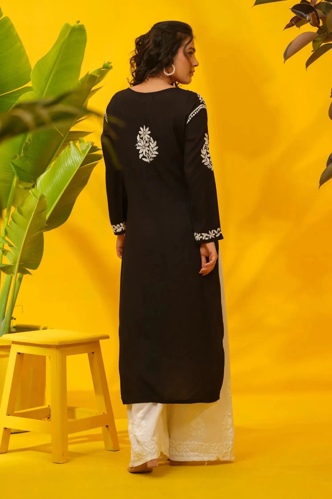 Black Modal Chikankari Kurta for Women with Hand Embroidery - The House of Indu
