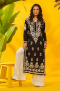 Black Modal Chikankari Kurta for Women with Hand Embroidery - The House of Indu