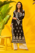 Black Modal Chikankari Kurta for Women with Hand Embroidery - The House of Indu