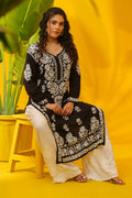 Black Modal Chikankari Kurta for Women with Hand Embroidery - The House of Indu