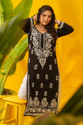 Black Modal Chikankari Kurta for Women with Hand Embroidery - The House of Indu