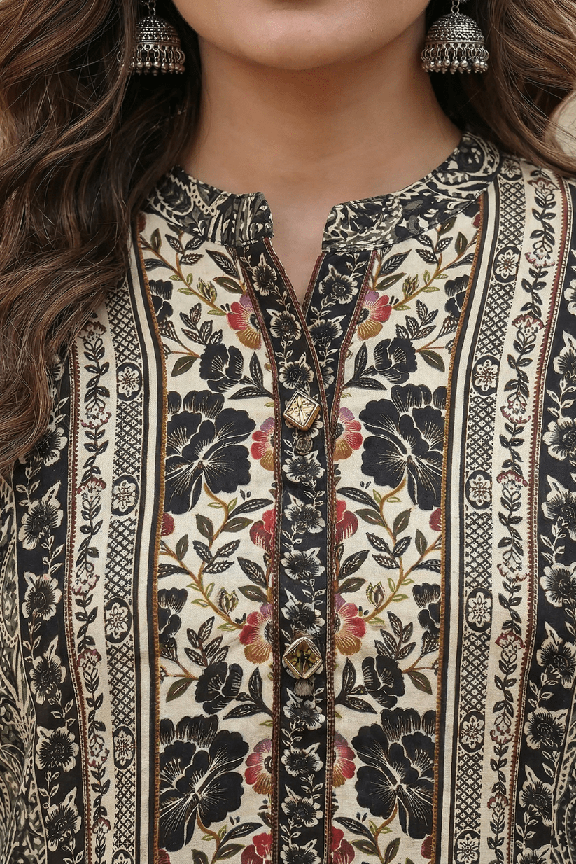 Black Printed Kurta Pant Set - The House of Indu