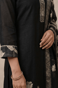 Black Printed Kurta Set with Cotton Dupatta for Women - The House of Indu