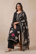 Black Printed Kurta Set with Cotton Dupatta for Women - The House of Indu