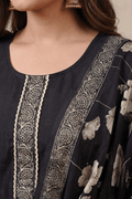 Black Printed Kurta Set with Cotton Dupatta for Women - The House of Indu