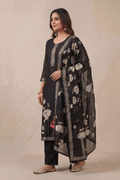 Black Printed Kurta Set with Cotton Dupatta for Women - The House of Indu