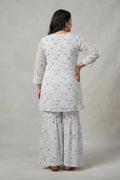 Blue Floral Printed Chiffon Co-Ord Set with Sharara for Women - The House of Indu
