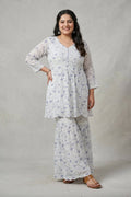 Blue Floral Printed Chiffon Co-Ord Set with Sharara for Women - The House of Indu