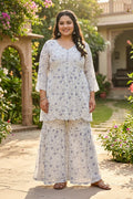 Blue Floral Printed Chiffon Co-Ord Set with Sharara for Women - The House of Indu