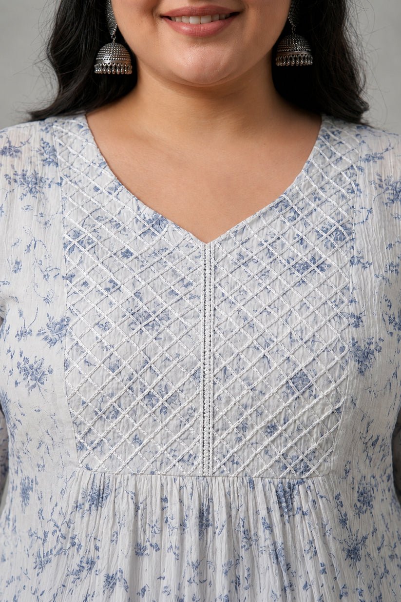 Blue Floral Printed Chiffon Co-Ord Set with Sharara for Women - The House of Indu