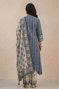 Blue Printed Kurta Set with Dupatta for Women - The House of Indu