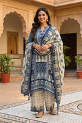 Blue Printed Kurta Set with Dupatta for Women - The House of Indu