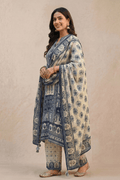 Blue Printed Kurta Set with Dupatta for Women - The House of Indu
