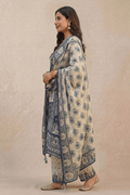 Blue Printed Kurta Set with Dupatta for Women - The House of Indu
