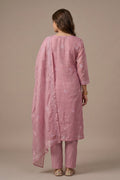 Blush Pink Chikankari Organza Kurti with Dupatta for Women - The House of Indu