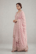 Blush Pink Embroidered Kurta Palazzo Set with Dupatta for Women - The House of Indu