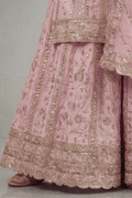 Blush Pink Embroidered Kurta Palazzo Set with Dupatta for Women - The House of Indu
