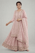 Blush Pink Embroidered Kurta Palazzo Set with Dupatta for Women - The House of Indu