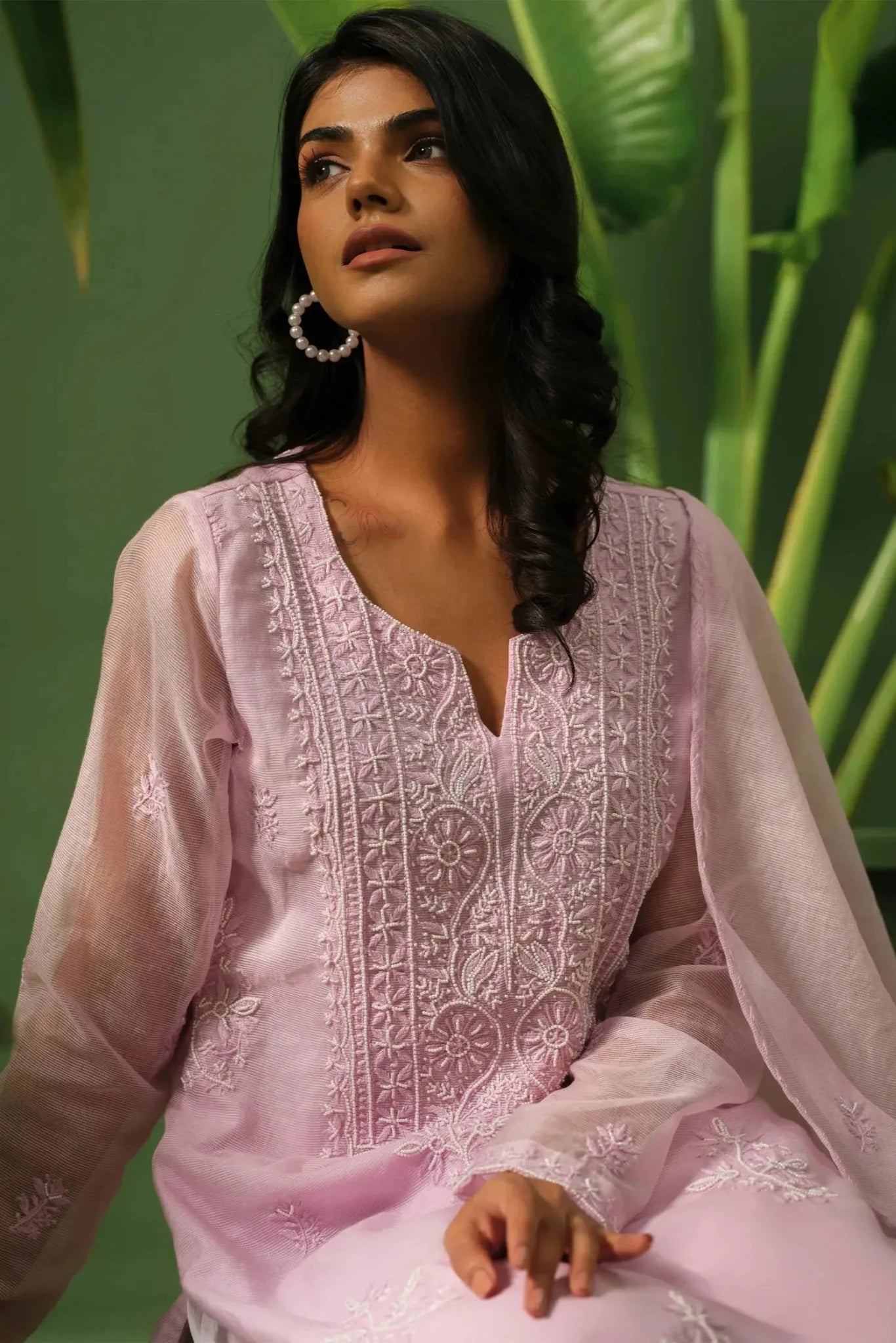 Chikankari Kota Maheshwari Kurta Set with Dupatta - The House of Indu