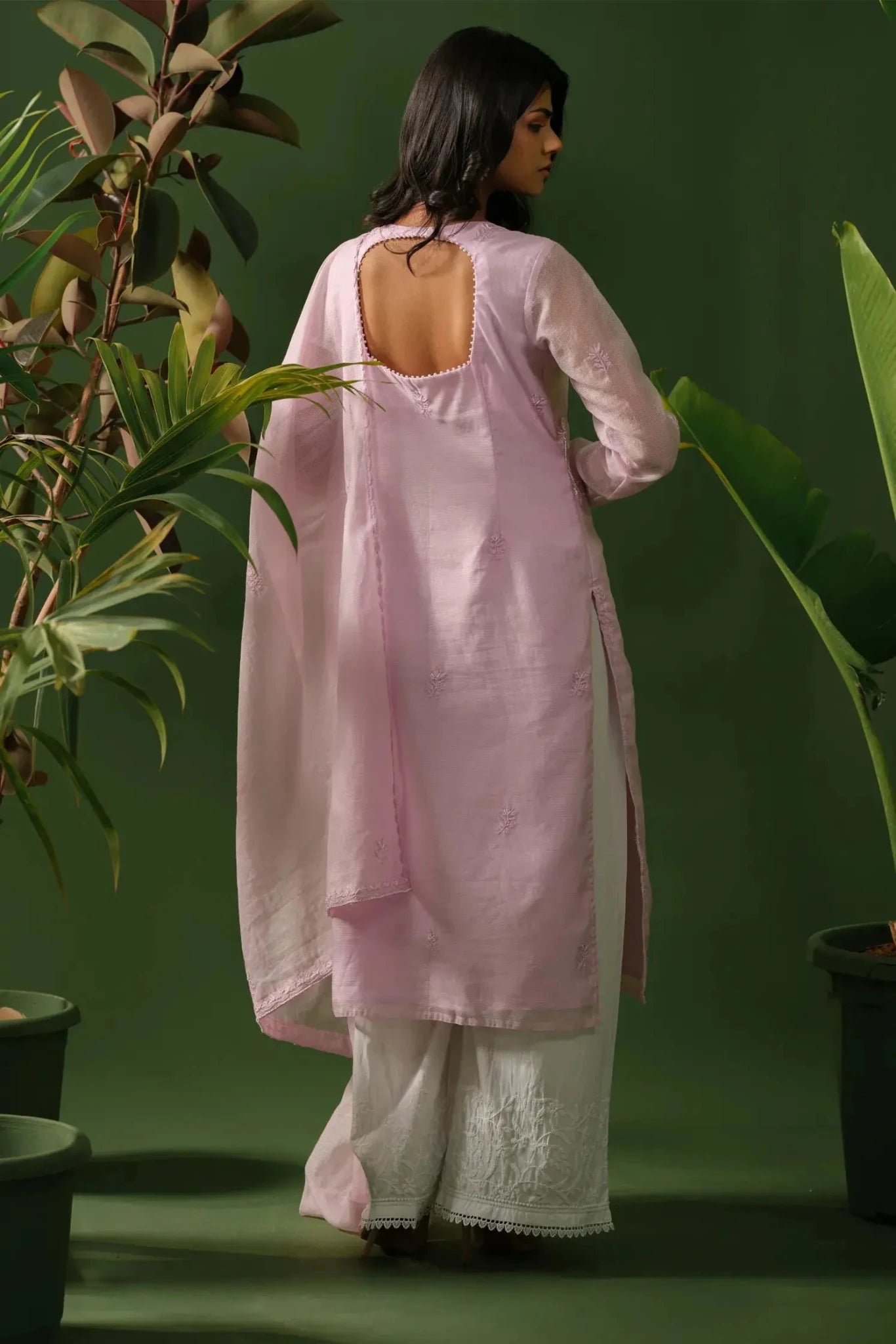 Chikankari Kota Maheshwari Kurta Set with Dupatta - The House of Indu