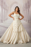 Cream Brocade Kurta and Chanderi Skirt Set for Women - The House of Indu